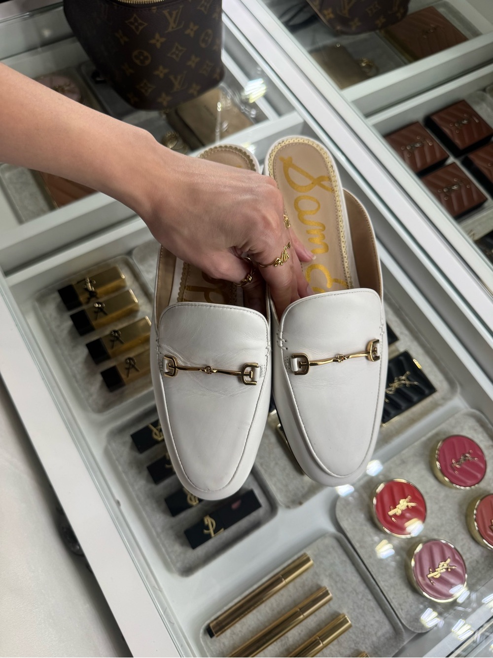 Sam Edelman White Leather Bit-Detail Slip-On Loafers